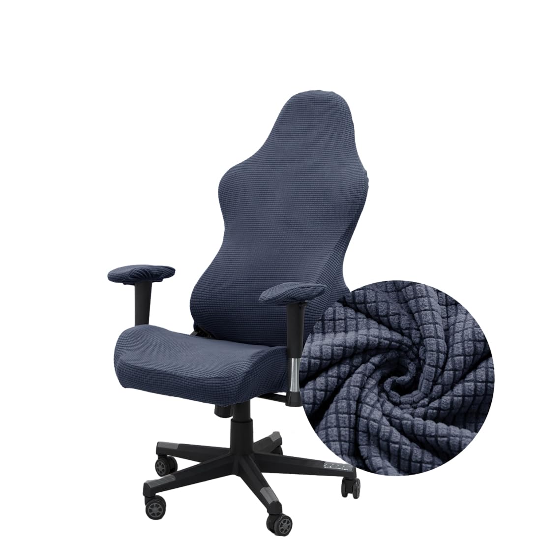 Highdi Gaming Chair Cover, jacquard Computer Chair Covers, Stretch Soft Swivel Chair Slipcover Washable Universal Office Desk Boss Chairs Protectors, attached arms (gray blue)