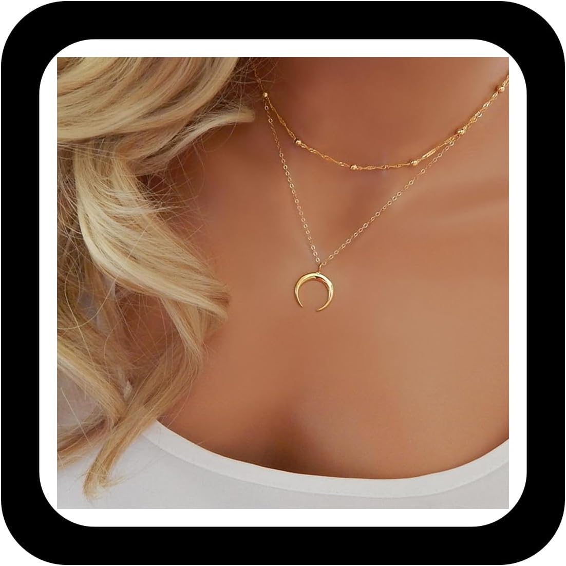 Boho Layered Moon Choker Necklace Crescent Moon Pendent Necklace Double Horn Necklaces Gold Satellite Crescent Necklace Jewelry for Women and Girls