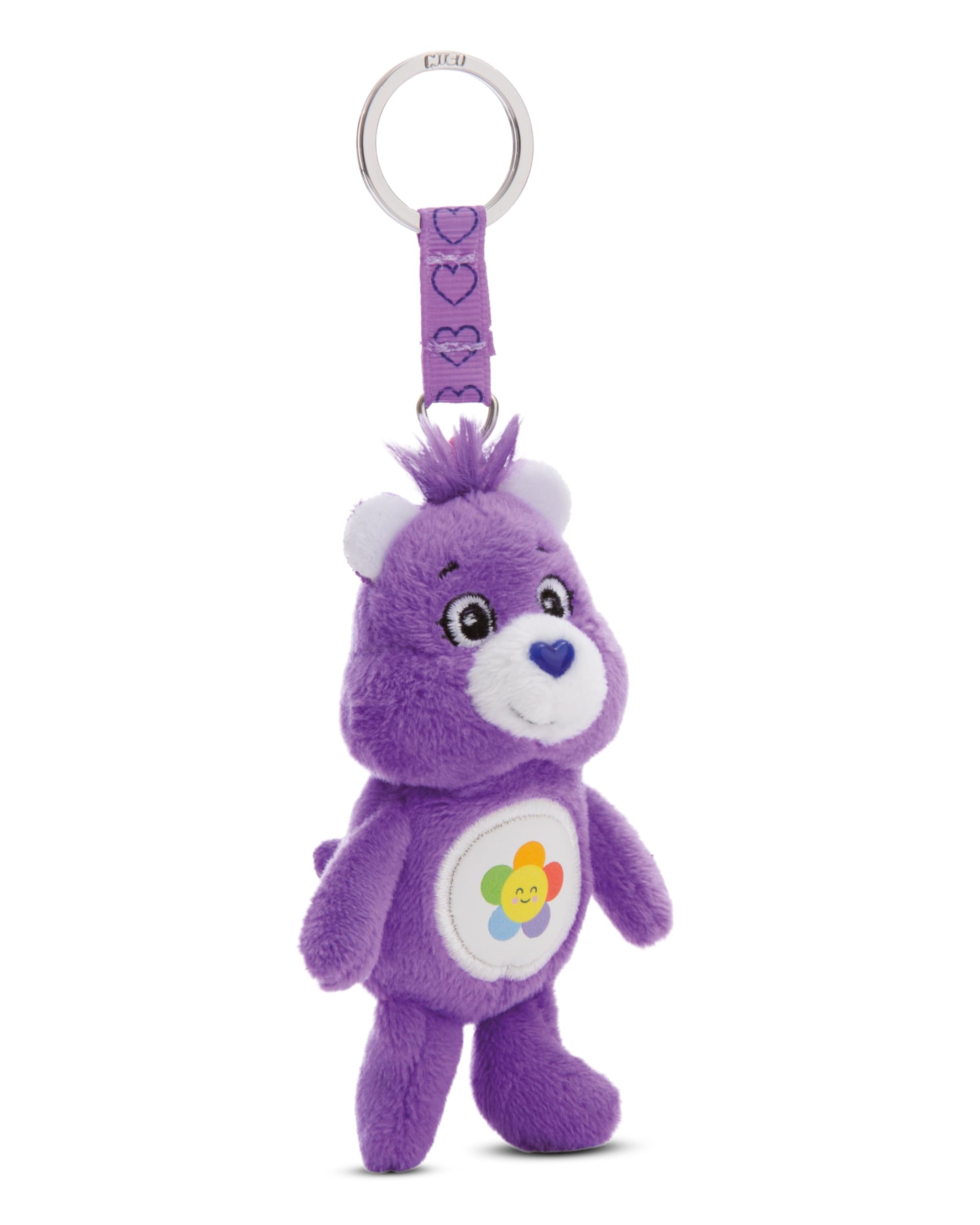 NICI Care Bears Harmony Bear 10cm - Cuddly Toy Pendant for Children & Adults, with Key Ring Holder to Hang on Keys, Cord, Bags