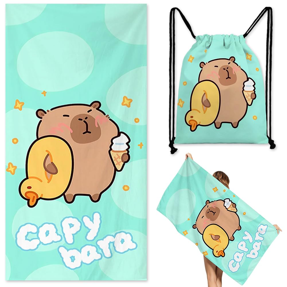 Mifklmv E Microfiber Beach Towel Sand Fre Absorbent Xtra Larg Travel Towels For Adults Kids Capybara Microfibr Towels For Adults With Drawstring Bag 2In1 Lightweight Beach Towel For Swimming Yoga Camping-F