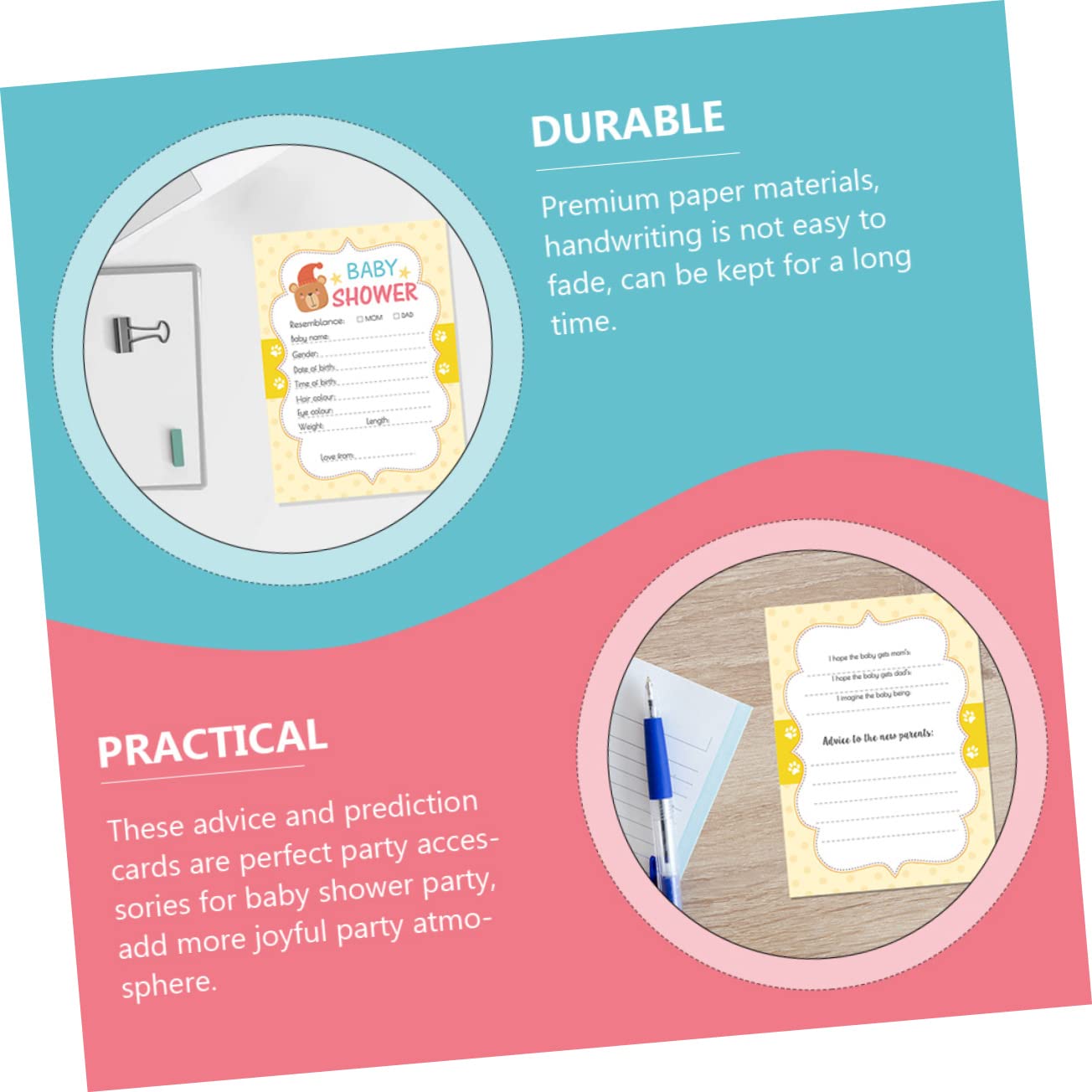 ULTECHNOVO 4 Sätze Shower Spielkarten Ratschläge Vorhersagen Für Eltern Geschlechtsneutrale Karten Für Babyparty Spaß Für Events 20 Stück * 4