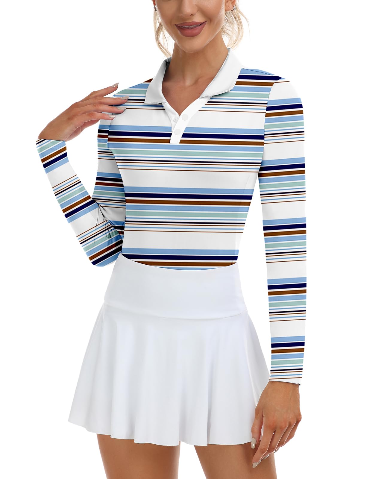 Soneven Womens Golf Shirts Moisture Wicking V Neck Long Sleeve Polo Shirts Collared Tops