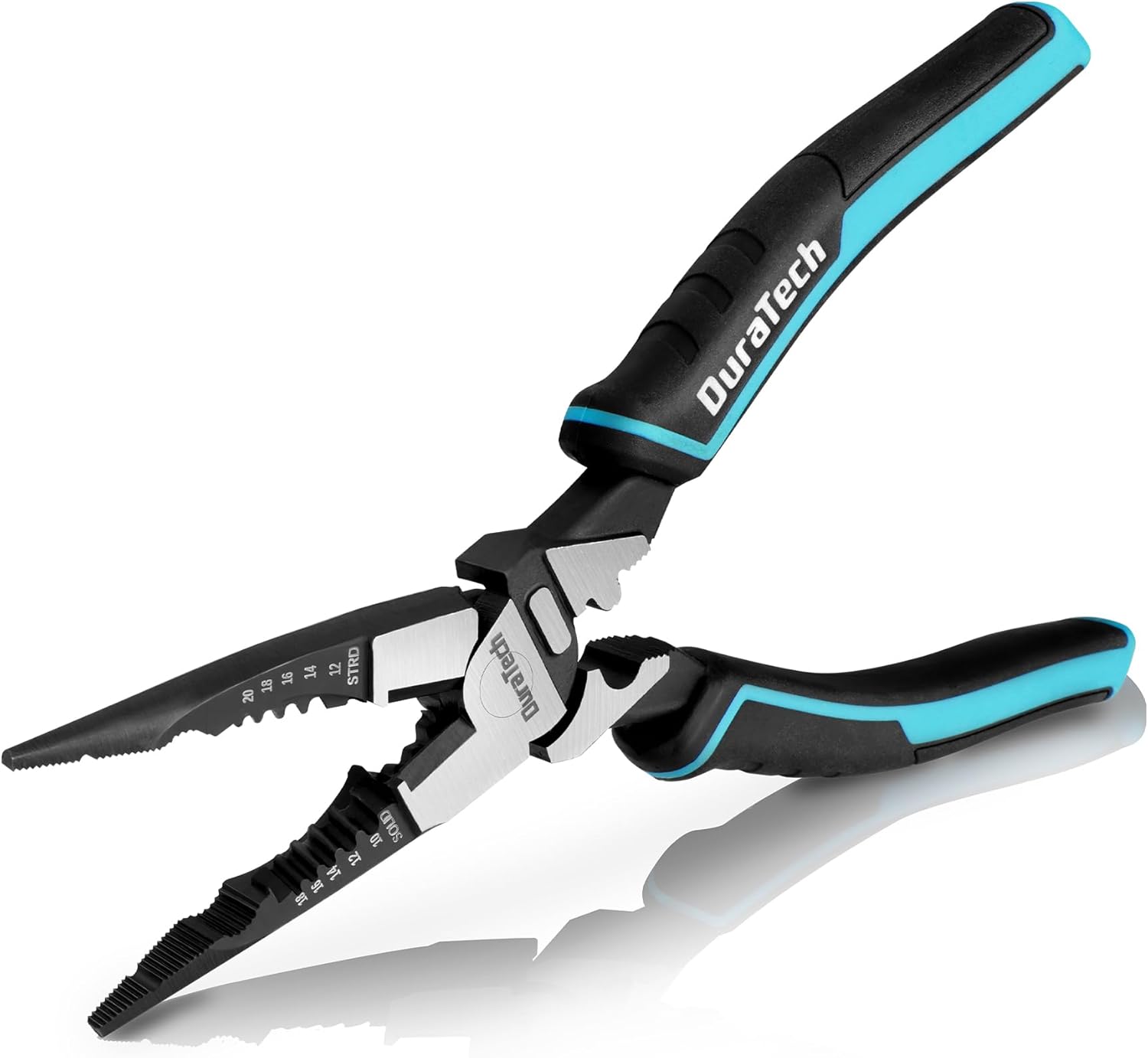 DURATECH 6-in-1 Needle Nose Pliers, 8.5″ Multipurpose Long Nose Pliers with Wire Stripper/Crimper/Cutter Function, Heavy Duty Multifunctional Electrician Pliers for Crimping, Stripping, Shearing