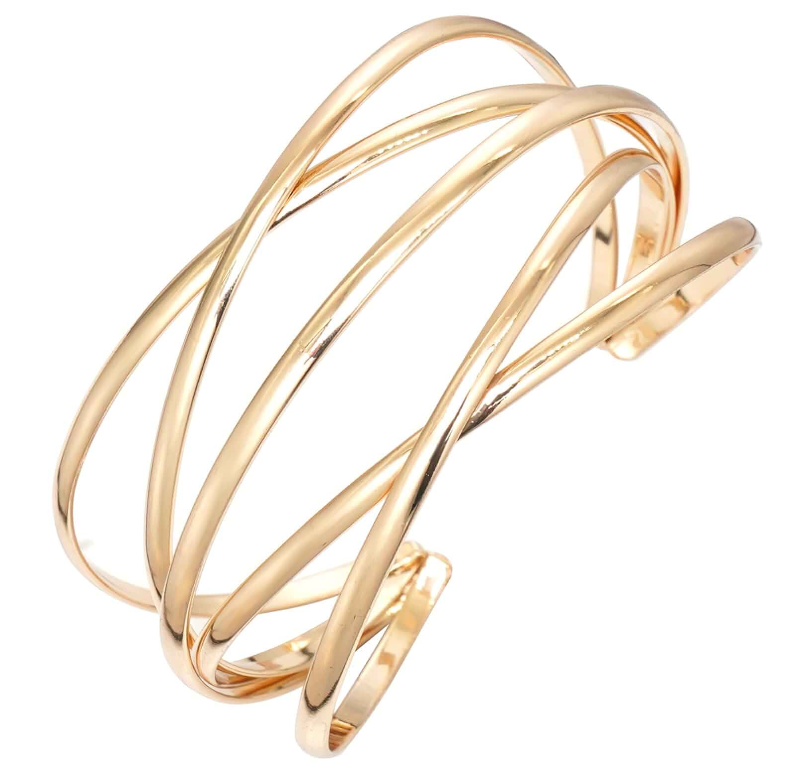 Wovanoo Multi-Layer Cuff Bracelet for Women Cross Wire Bracelets Open Wide Cuff Gold Bangle Bracelet