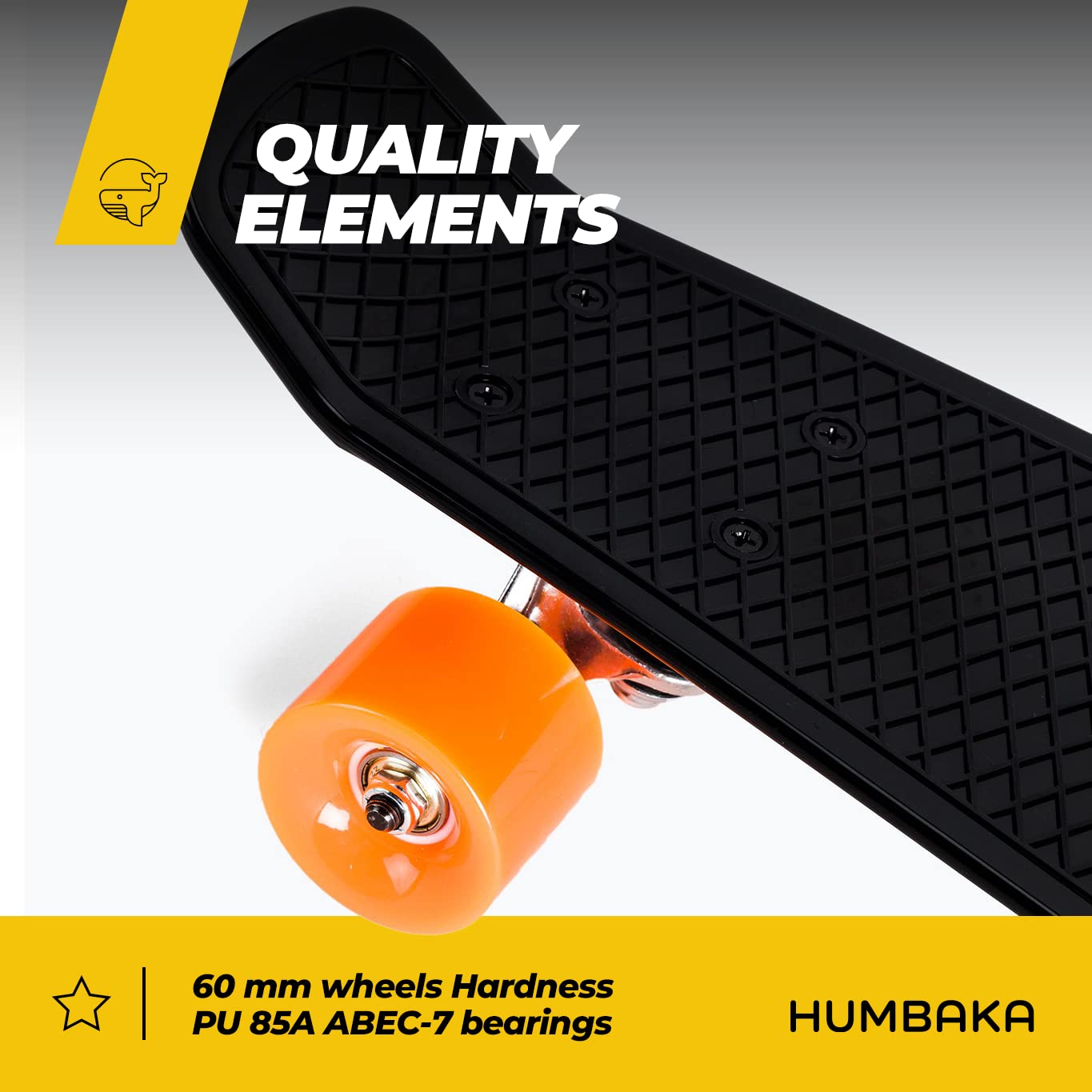 Fisk HT-891579 Skateboard pour enfant avec camion en aluminium et roulements ABEC-7 pour les loisirs Roues en polyuréthane teinté noir Skateboard classique