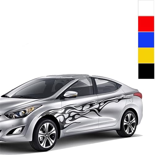 Miniatura 8 de BININBOX 1 Juego de calcomanías de cuerpo de auto lateral vinilo, gráficos de llamas de carrera, Negro