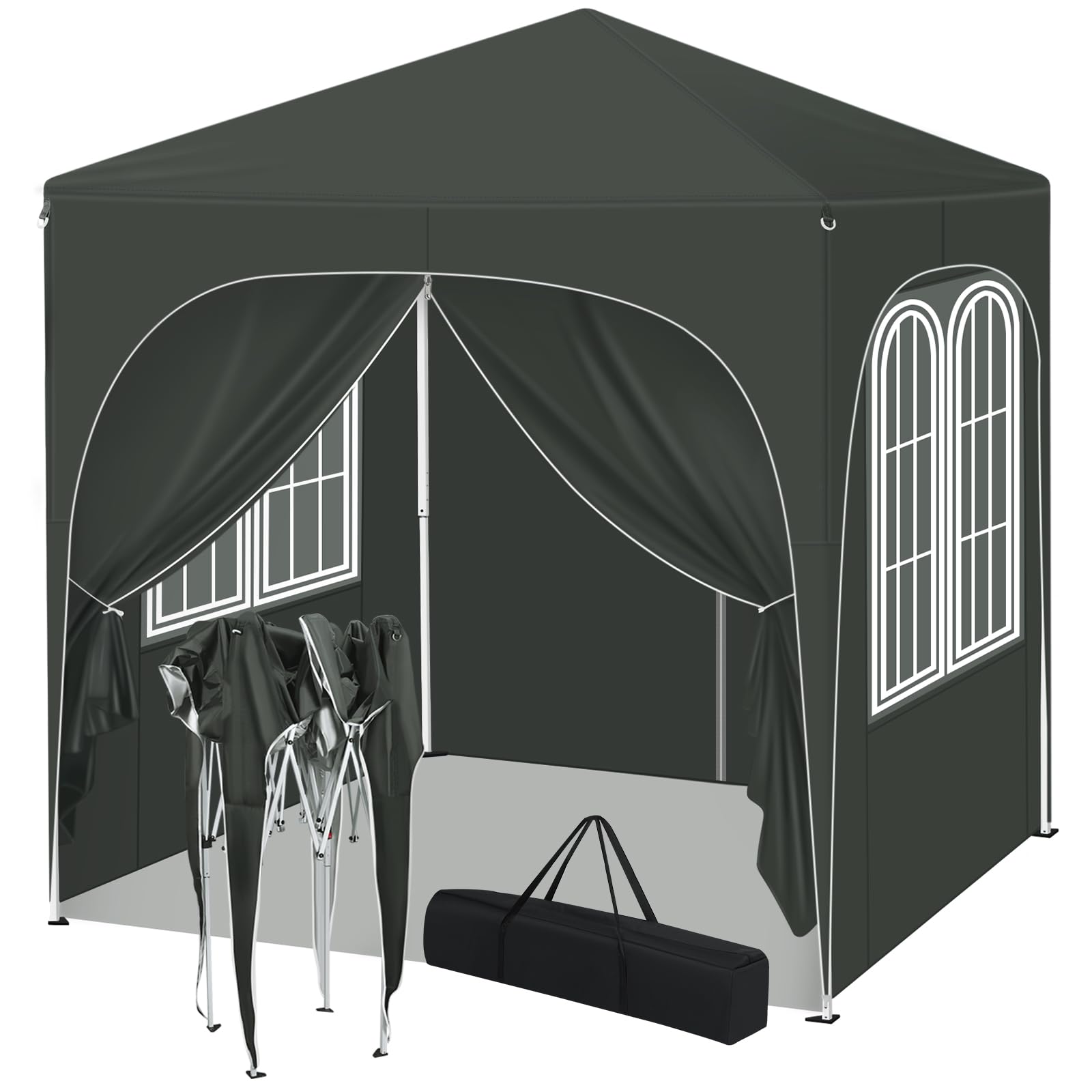 WOLTU Pabellón de Jardín Cenador Plegable Pérgola con Techo Carpa para Exteriores de Tela Oxford, 2x2 m, con Paredes Laterales Altura Ajustable para Camping y Playa, Gris