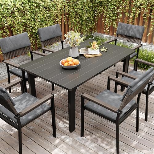 Sundale Outdoor 60 in Metal Rectangular Patio Dining Table All-Weather Outdoor Table for 6 with Umbrella Hole, Dark Gray