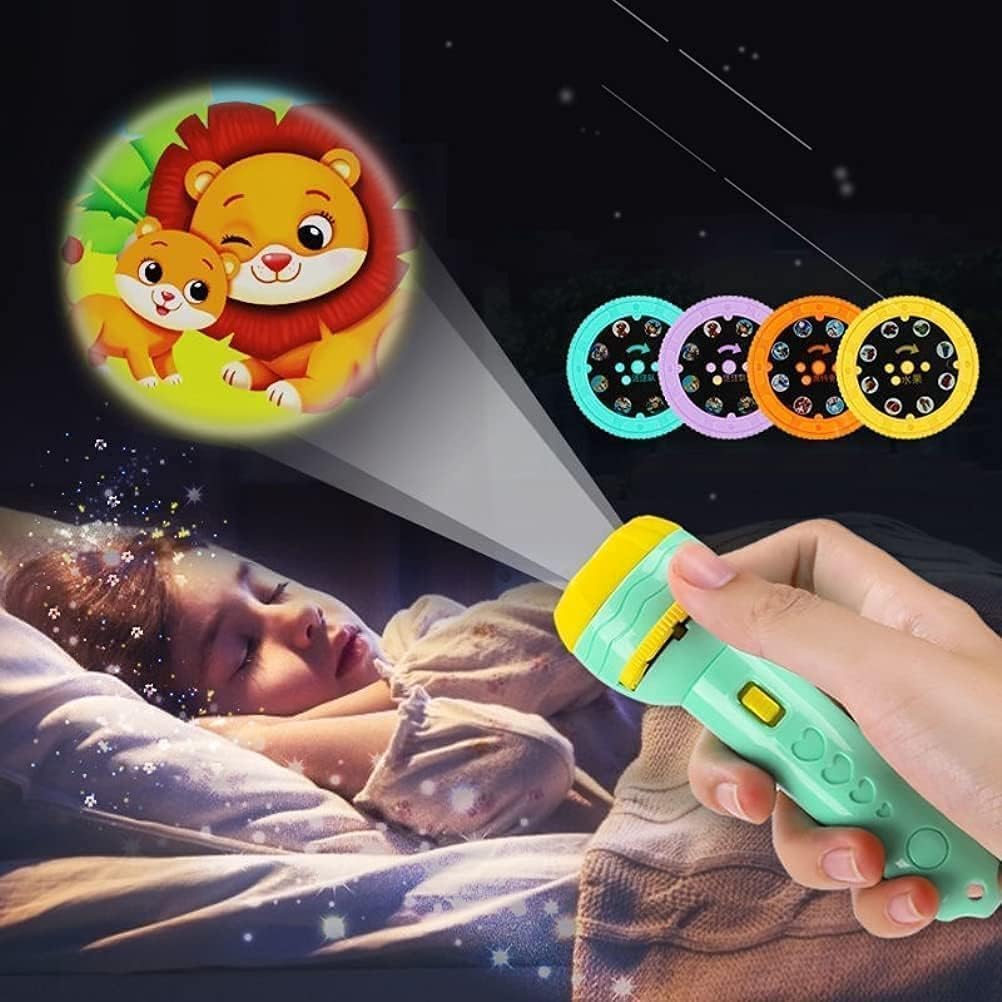 Kids Sleep Story Torch, Slide Projector Light with 56 Animal, Dinosaur, Transportation, Fruits & Digits Patterns - Image 2