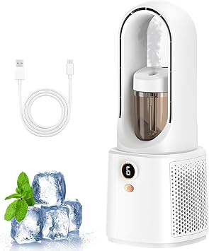 Cooling Fan with Humidifier and Night Light, Portable Silent Air Conditioner, 6 Adjustable Speeds for Office and Bedroom, Desk and Nightstand Use