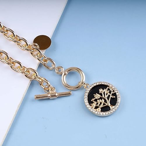 Miniatura 5 de Pulsera de cadena gruesa, cadena de eslabones dorados, pulsera de palanca con dije de disco de diamantes de imitación, pulsera con cierre de OT,
