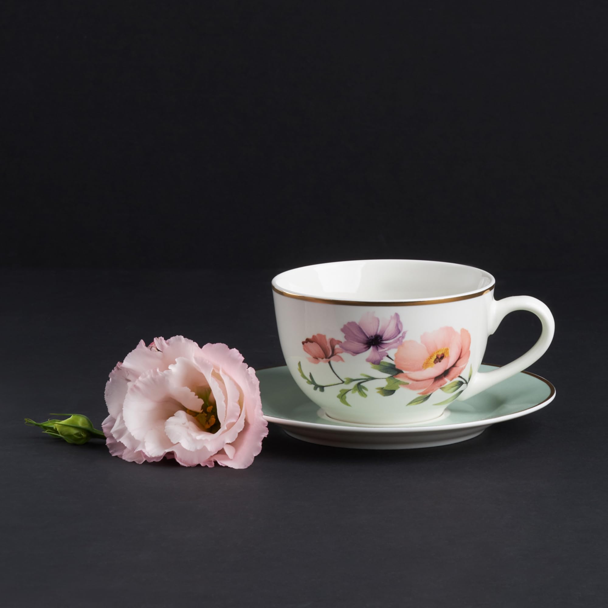 AMBITION Porcelanowy serwis do kawy z motywem kwiatowym Flores zestaw dla 6 osób