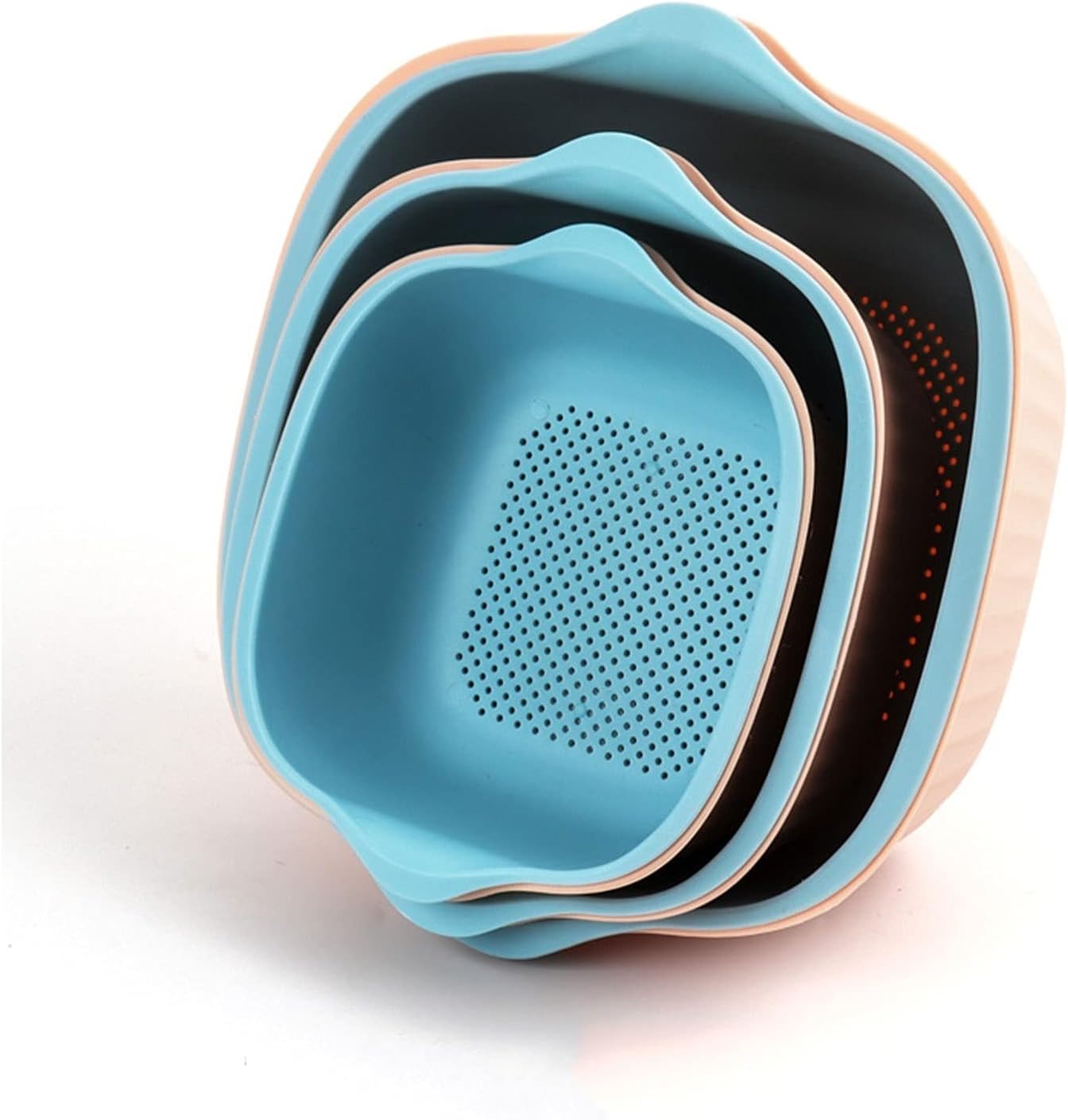 Draining Rack Colander/Filter Bowl Set Kitchen 6-Pieces Stackable Drain Basket Multifunctional Plastic Strainer for Washing Fruits Vegetables and Salads Drainage Rack(C,Large)