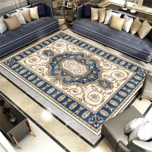 DJHWWD Teppich Schmal Schlafzimmer Vintage-Blumenteppich 100x150CM blau balkonteppich Esszimmerzubehör Bettumrandung