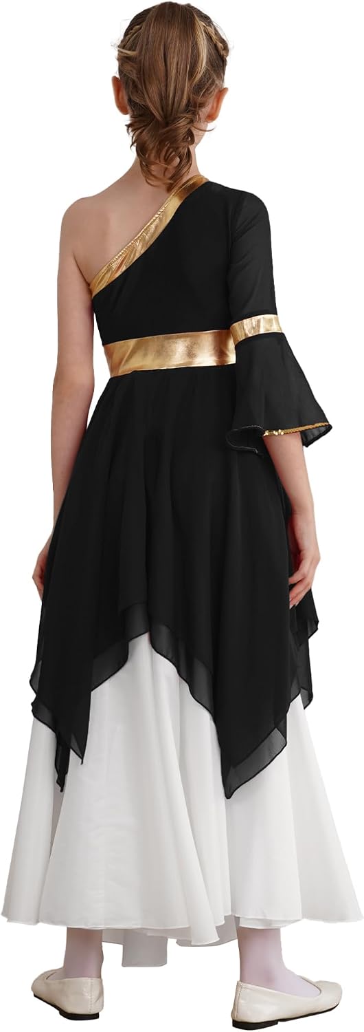 JEATHA Kids Girls Lyrical Dance Dress Overlay Robe Long Gown Church Worship Praise Liturgical Costume Tunics