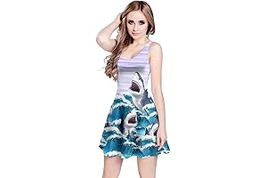 Women's Summer Sundress Marine Ocean Shark Animal Stretchy Fun Reversible Sleeveless Dress, XS-5XL