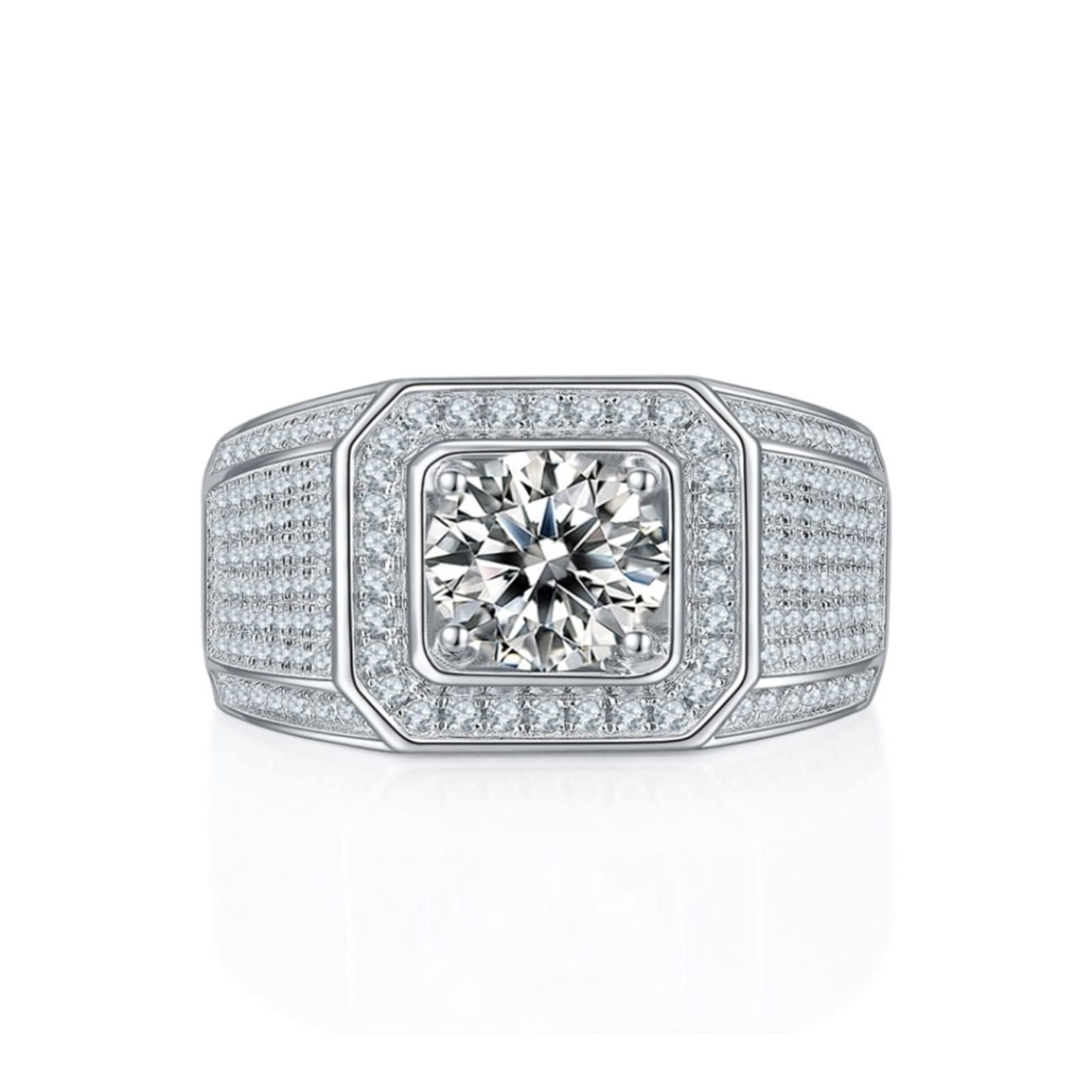 Anello di fidanzamento da uomo, accessori da uomo, in argento sterling con pietra completamente goduta