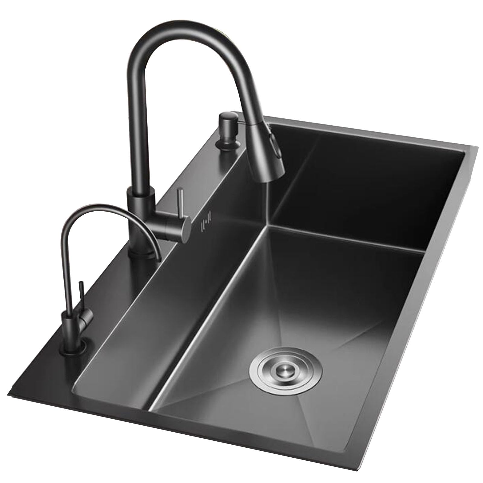LMYSXAOZ Single Bowl Stainless Steel Countertop Siphon Sink With Faucet Multiple Size Kitchen Dishwashing Basin Bathroom Hand Washing (Color : Black steel, 60 * 45 20cm)