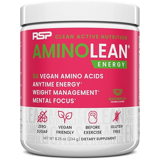 RSP NUTRITION AminoLean Pre Workout Powder, Amino Energy & Weight Management with BCAA Amino Acids & Natural Caffeine, Preworkout Boost for Men & Women, 30 Serv