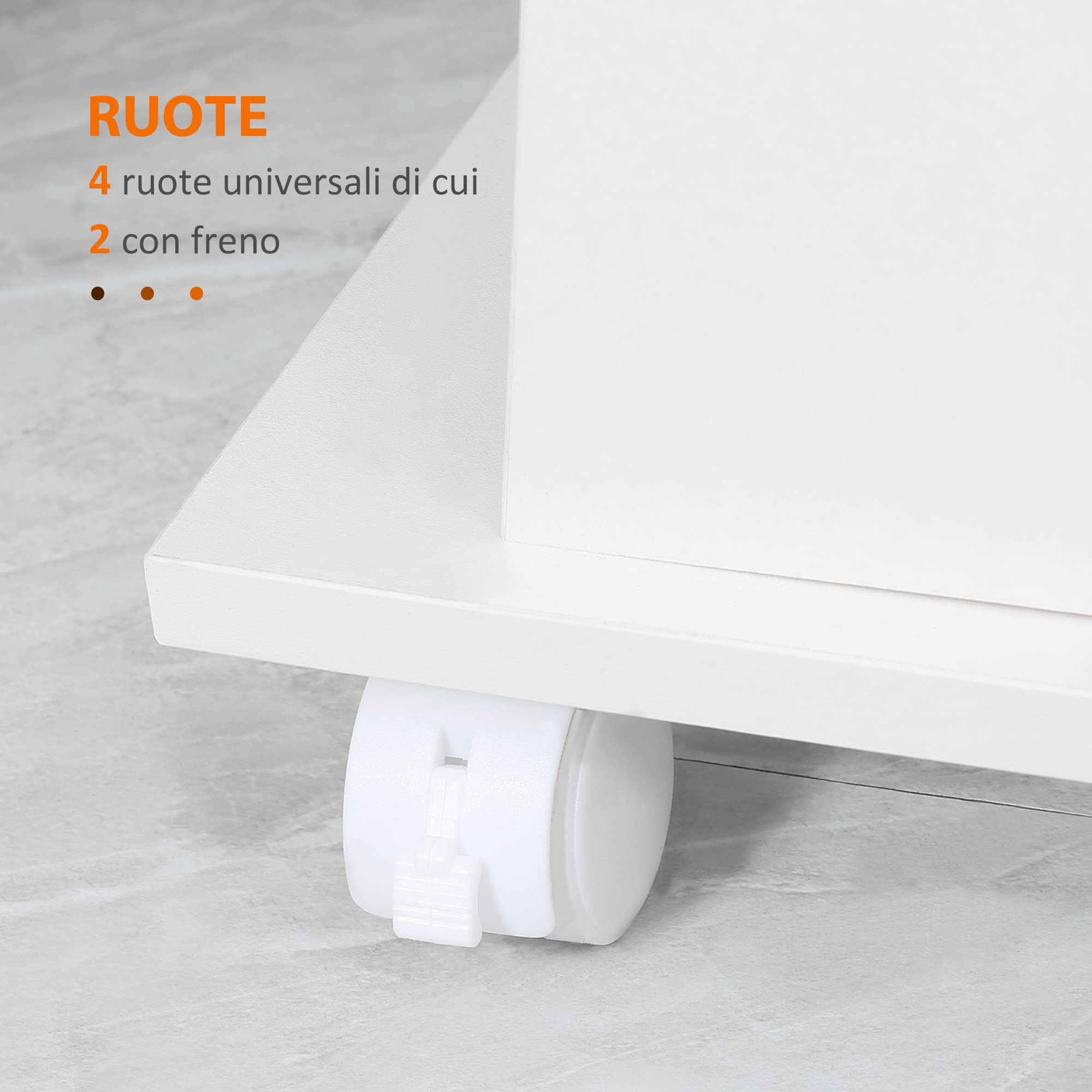 HOMCOM Carrello da Cucina in Legno con 2 Ripiani Aperti, Carrello Portavivande con Ruote Bloccabili, 60x38x77cm, Bianco