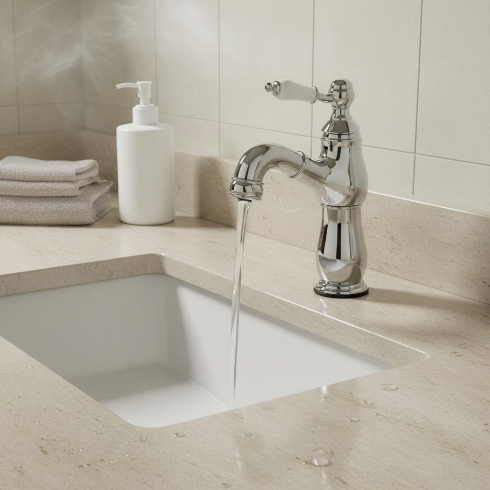 Miscelatore Lavabo Rubinetto Lavandino Rubinetteria Bagno con Miscelazione Calda Fredda Cartuccia Ceramica Testata Fino a Molti Cicli Funzionamento, Oro Zirconio, Estraibile