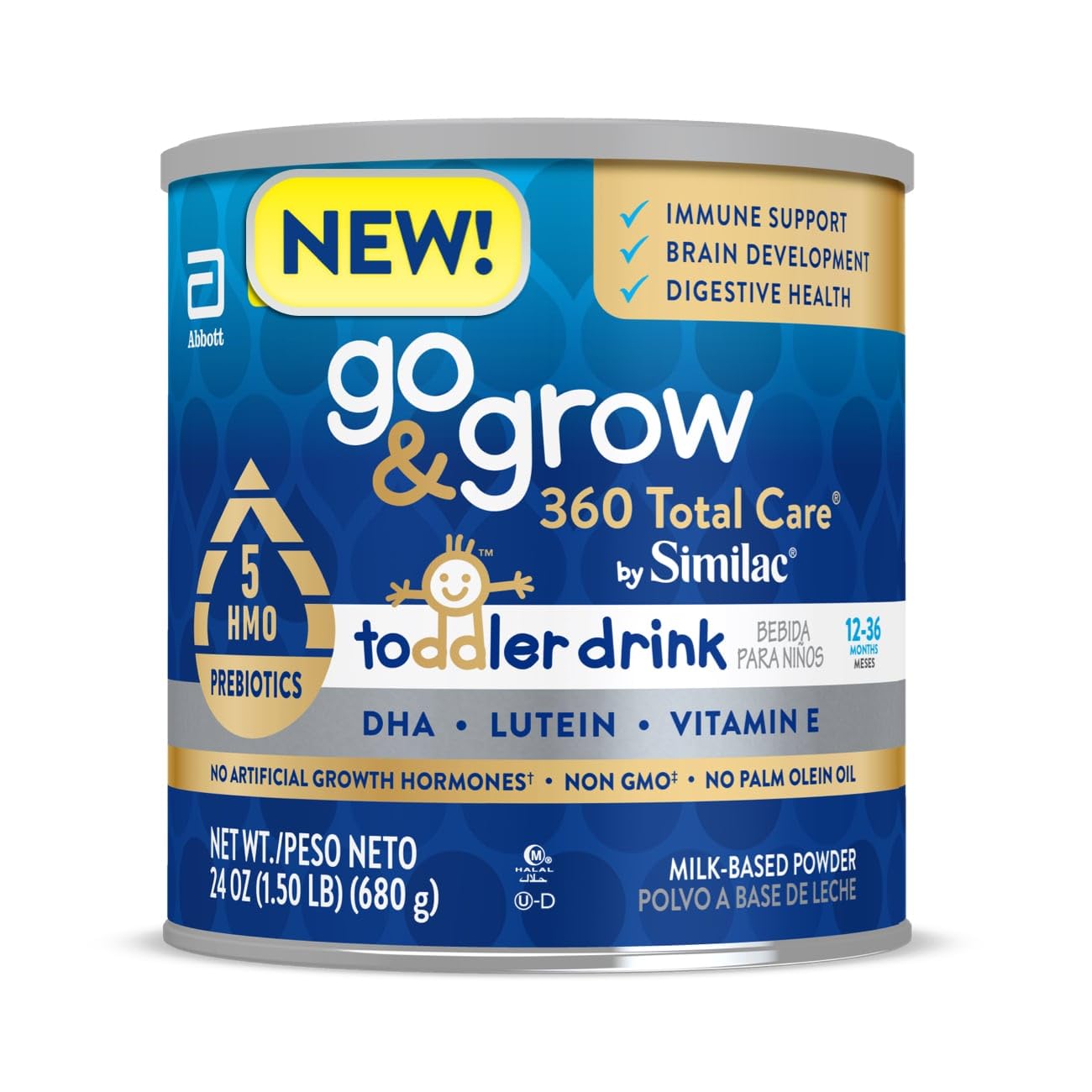 Go & Grow 360 Total Care by Similac Toddler Nutritional Drink, Has 5 HMOs, Powder, 24-oz Can
