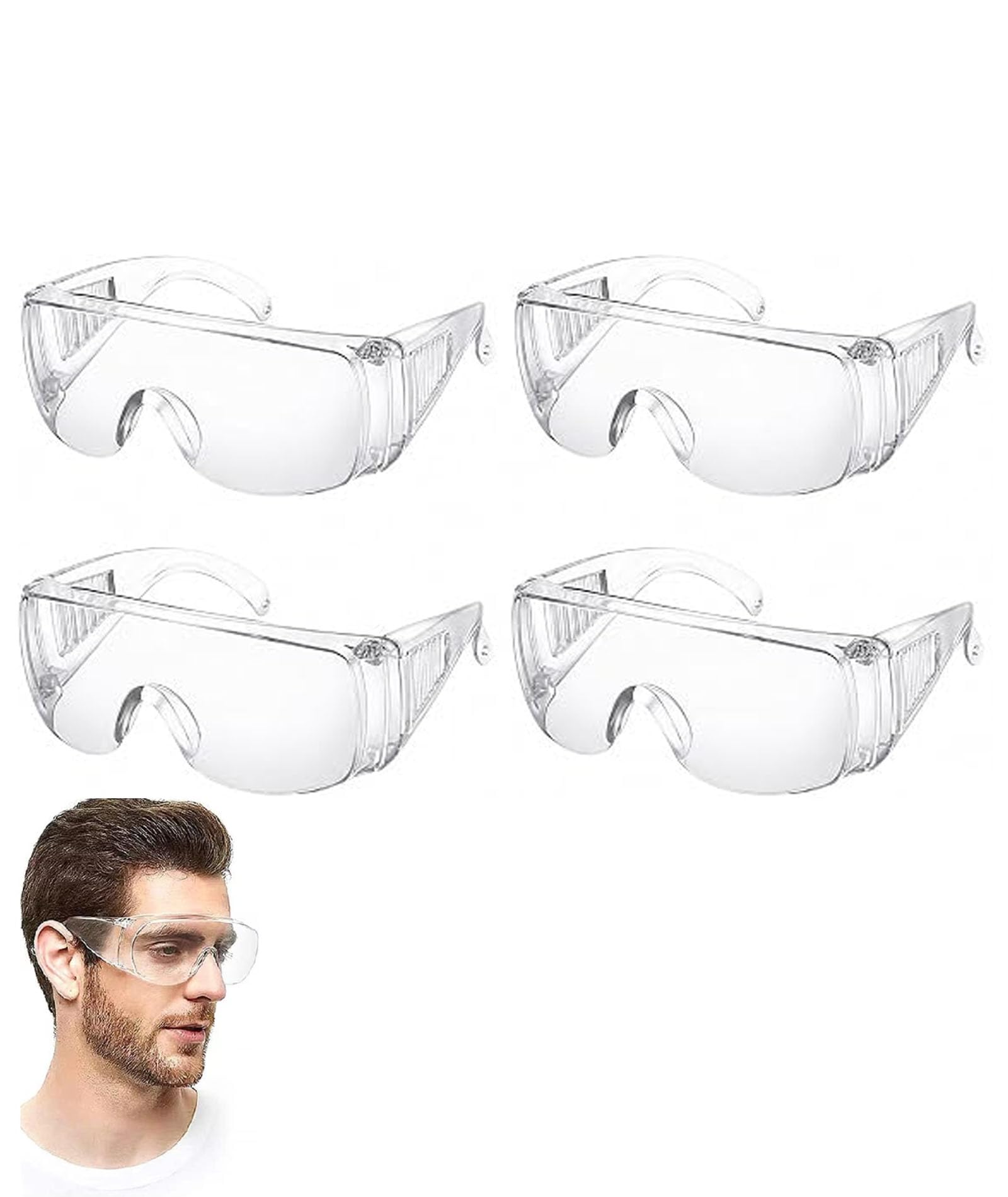 CAWRUKP 4PCS Protective Goggles, Safety Goggles for Construction and Laboratory Use, Transparent Eye Protection with Impact Resistance, Set of 4 Protective Goggles for Various Work Environments