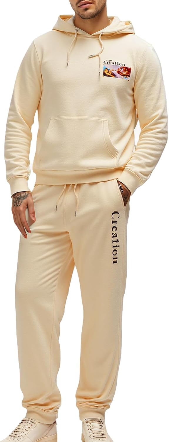 Men's Fleece Tracksuit Set – PARIS Print Hoodie & Drawstring Jogger Sweatpants