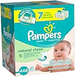 Pampers Natural Clean Unscented Water Baby Wipes 7X Pop-Top Packs, 448 Count