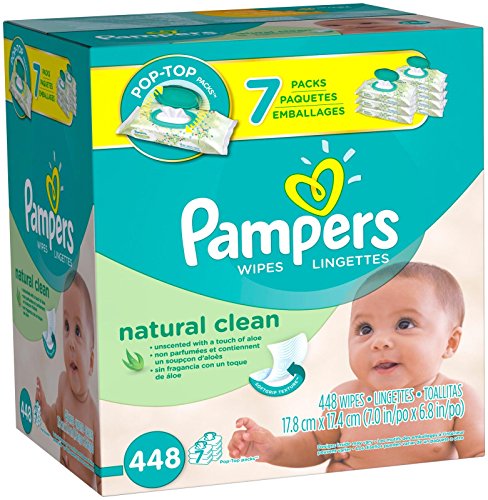 Pampers Natural Clean Unscented Water Baby Wipes 7X Pop-Top Packs, 448 Count