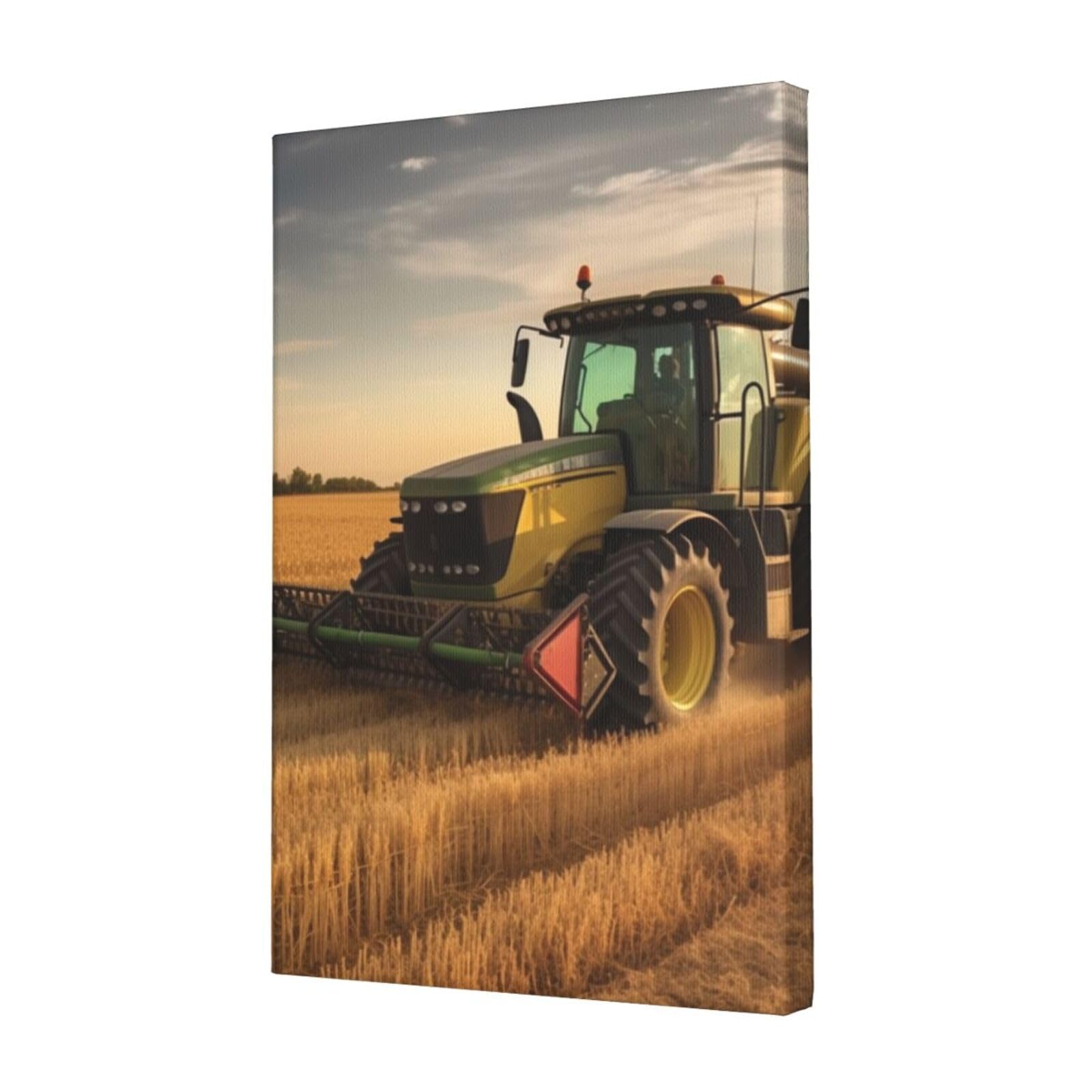 FodPand Farm Tractor Harvest Canvas Wall Art for Living Room Wall Decor 12"x18" Modern Artwork Painting Pictures Hanging Canvas Prints Aesthetic Wall Art for Bedroom Bathroom Office Wallart Decor