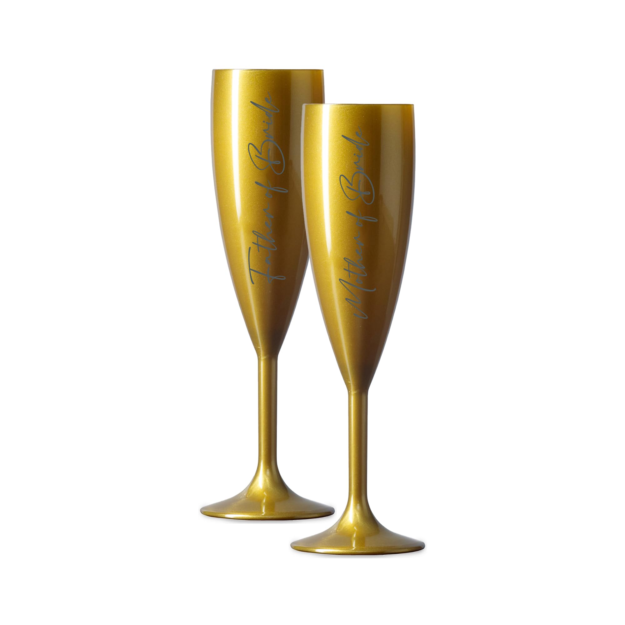 Print Maniacs Champagne Premium Gold Flute Glass Bride Groom Mr Mrs Wedding Maid Honour Wine Cocktail Prosecco Celebrations Gift (Grey, Father + Mother of Bride Set)