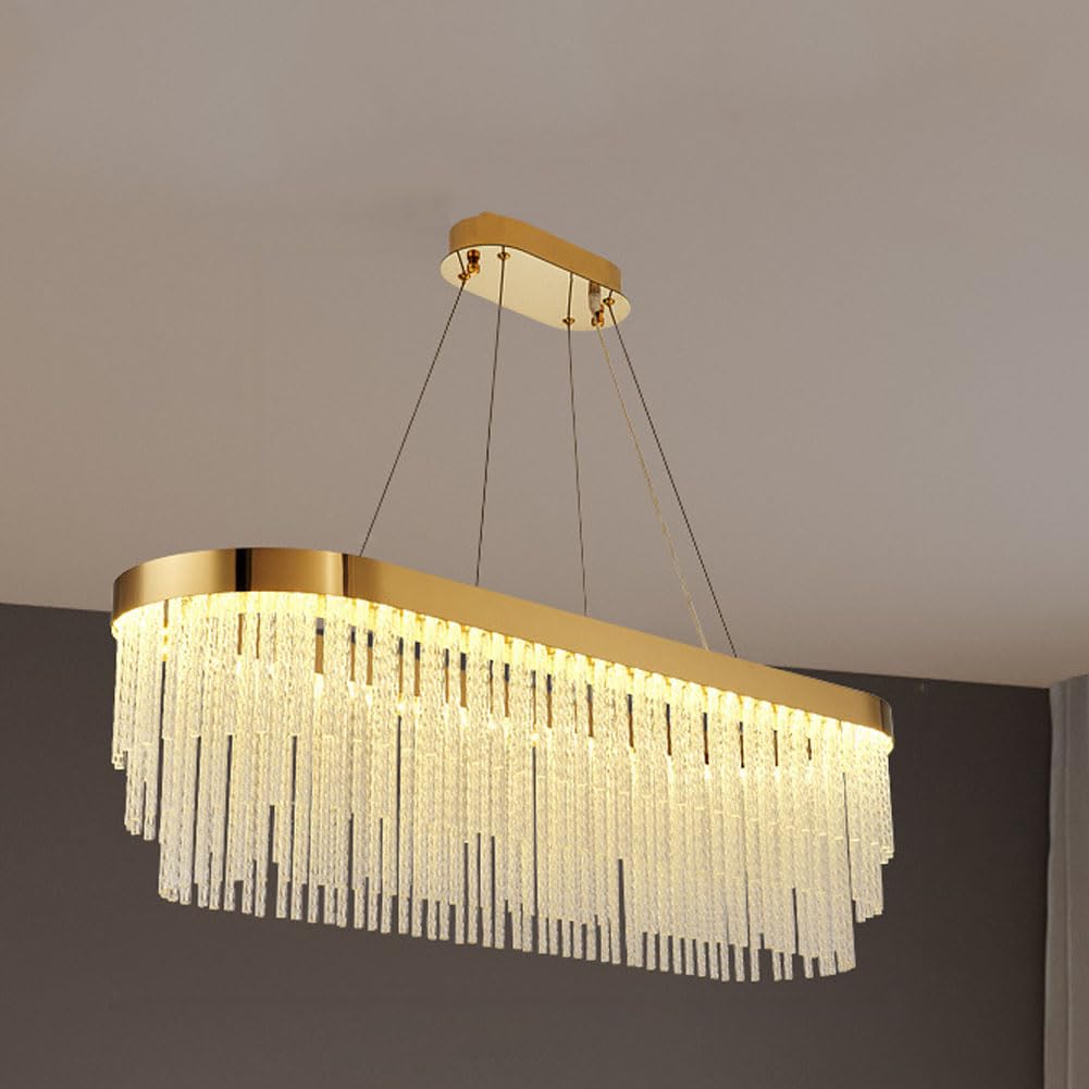 KXEcoLife Simple light luxury crystal chandelier, creative chain light, modern round for living room dining bedroom den,oval 100cm