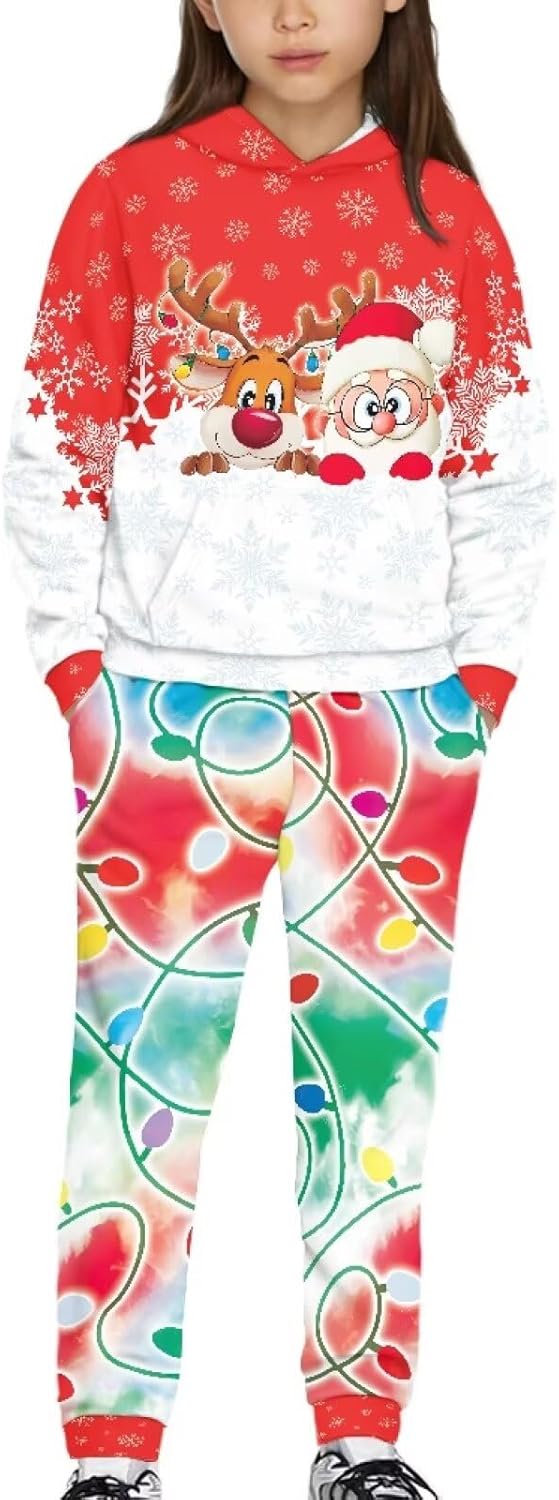 Christmas Kids 5-12T Long Sleeve Sweatshirts and Sweatpants with Pocket