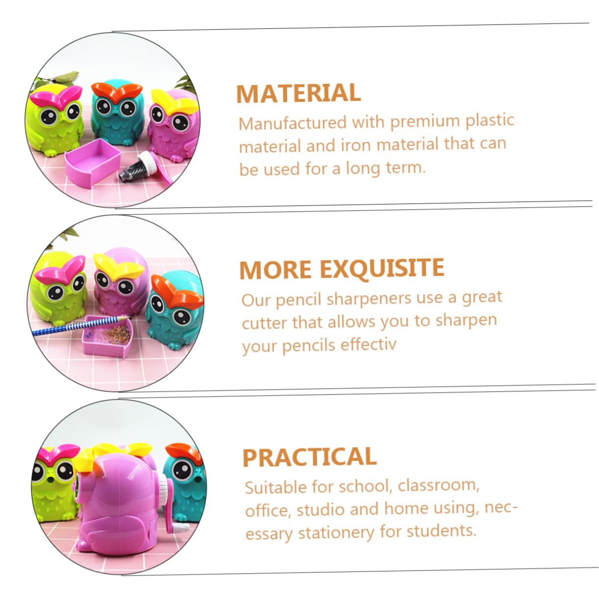 HOMSFOU 2 Pezzi Temperamatite Manuale Gufo per Cancelleria per Scuola e Ufficio Colore Casual Colore Casuale
