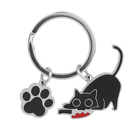 Black Cat Keychain, Horror Kitty Key Chain with Paw Pendent