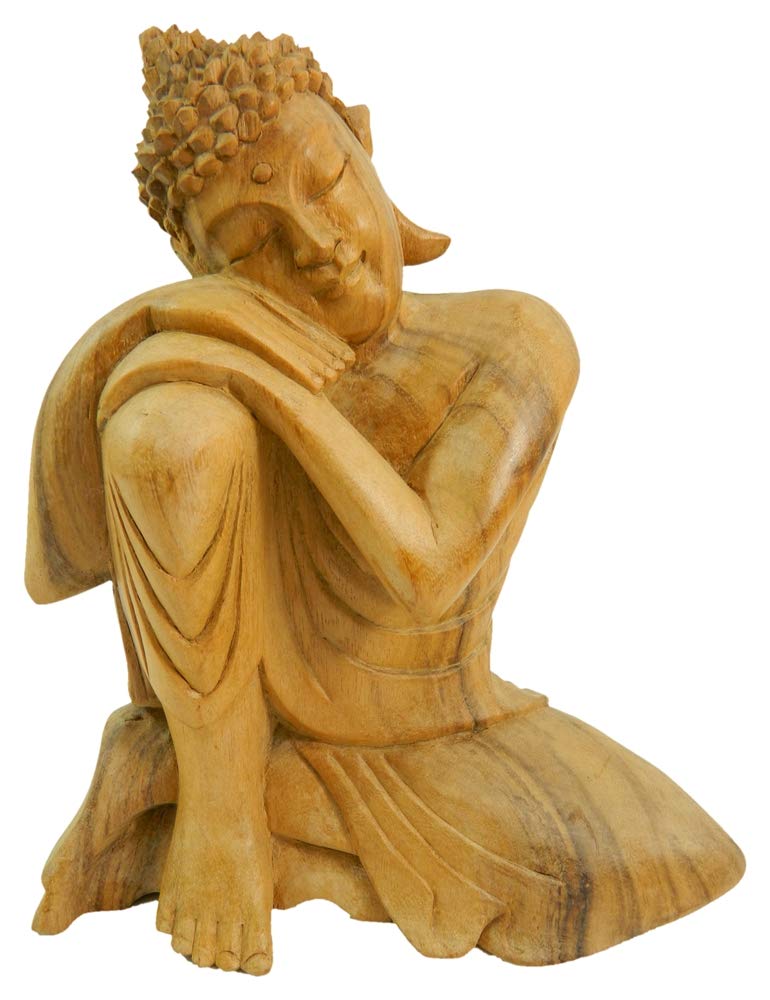 Wooden Buddha Carving - Hand Carved Thai Sleeping Buddha 30cm - Natural