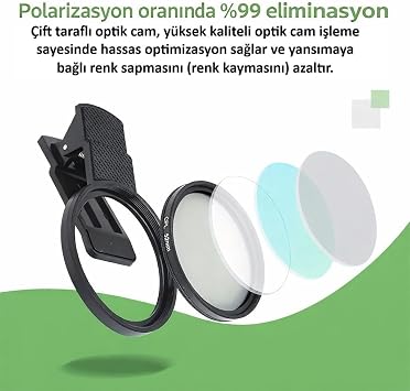 52mm Ultra Clear CPL Polarize Filtre Klipsli Telefon Lens Yansıma Azaltıcı