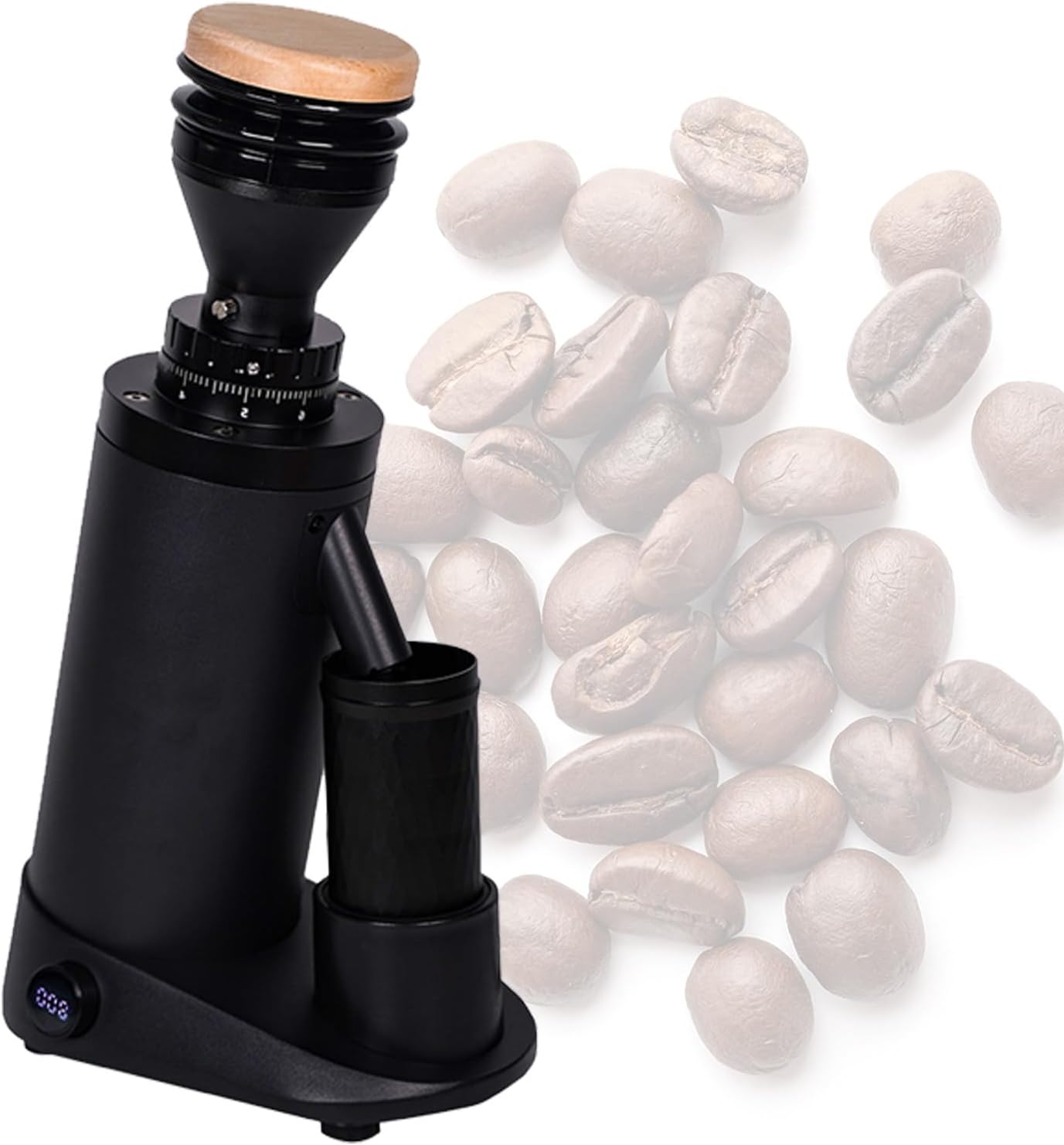 Automatic Coffee Bean Grinder for Home & Commercial Use, Adjustable Time & Grinding Precision, Aluminum Alloy, Stainless Steel Blades V3-Black