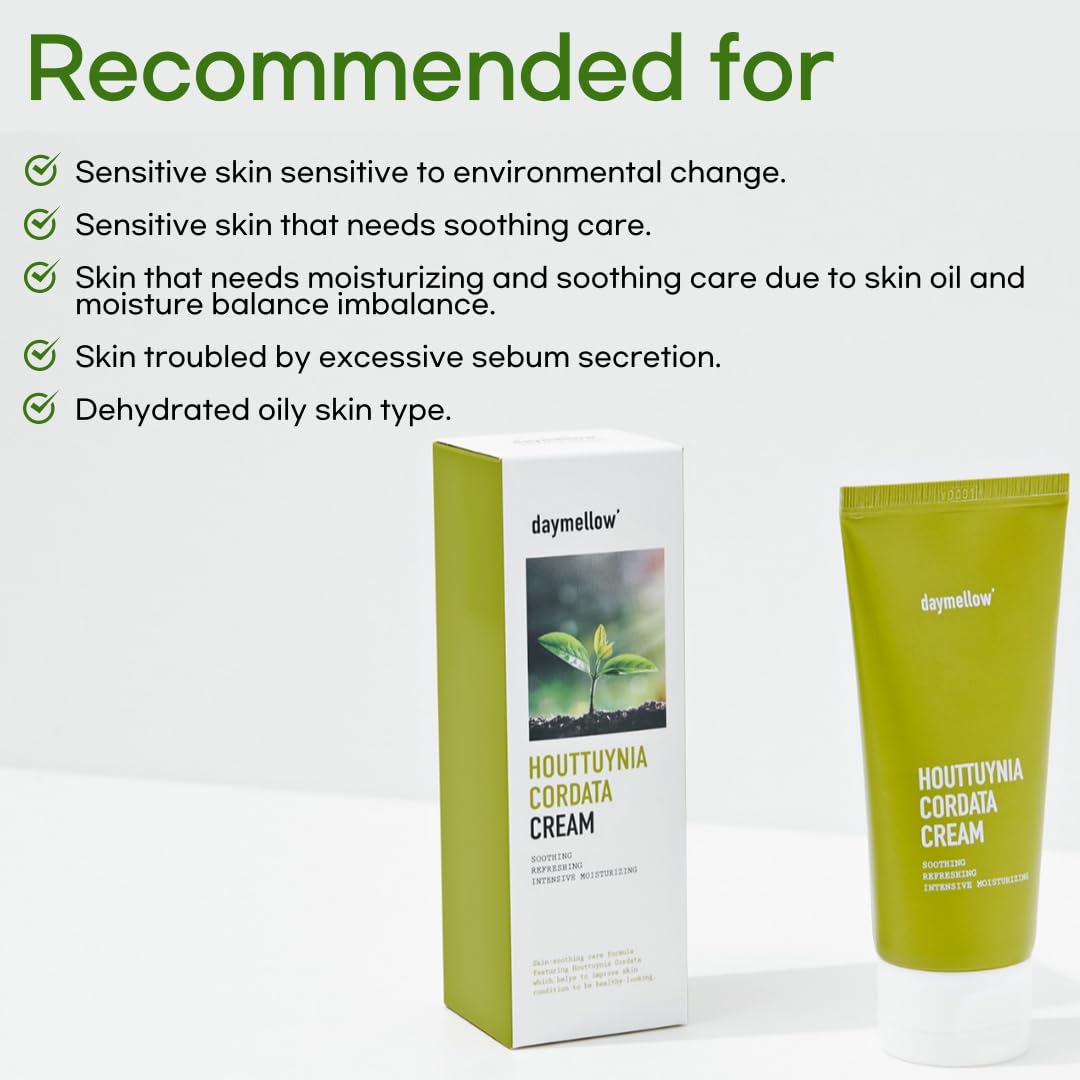 daymellow Houttuynia Cordata Real Soothing Cream 2.82fl.oz/80ml, Face Moisturizer, Heartleaf, Centella, Panthenol, Skin Barrier Repair, Acne, Soothes Redness Facial Cream Korean Skincare - Image 6