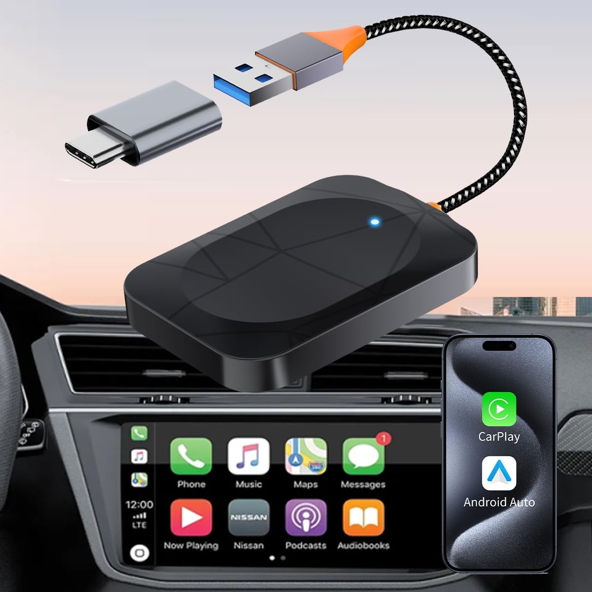 Wireless CarPlay Adapter 2025 Upgrade Version, Compatible with CarPlay & Android Auto，Connection for iPhone (iOS 10+) and Android (11+), Connect in