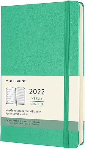 Moleskine Weekly Planner 2022, 12-Month Weekly Diary, Weekly Planner and Notebook, Hard Cover, Large Size 13 x 21 cm, Colour Ice Green, 144 Pages - 1