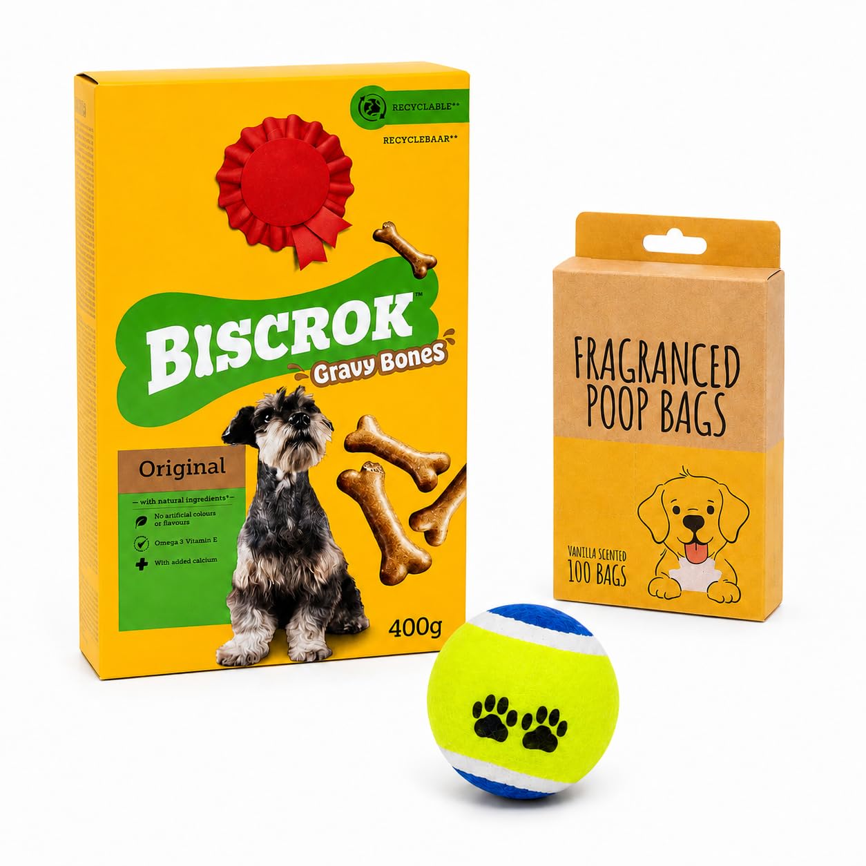 BISCROK Gravy Bones Original Adult Dog Treats Crunchy Biscuits | Free 100 Doggy Poo Bags. Free Dog Tennis Ball. Natural Ingredients Everyday Rewards Ideal for Training