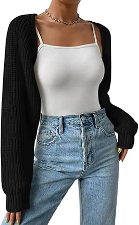 Dames lange mouwen open voorkant gebreid crop vest drop shoulder bolero