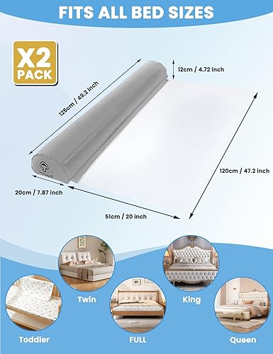 Miniatura 9 de Paquete de 2 rieles de cama de viaje para niños pequeños, protección contra caídas infantiles, riel de cama de viaje inflable, riel de cama portátil