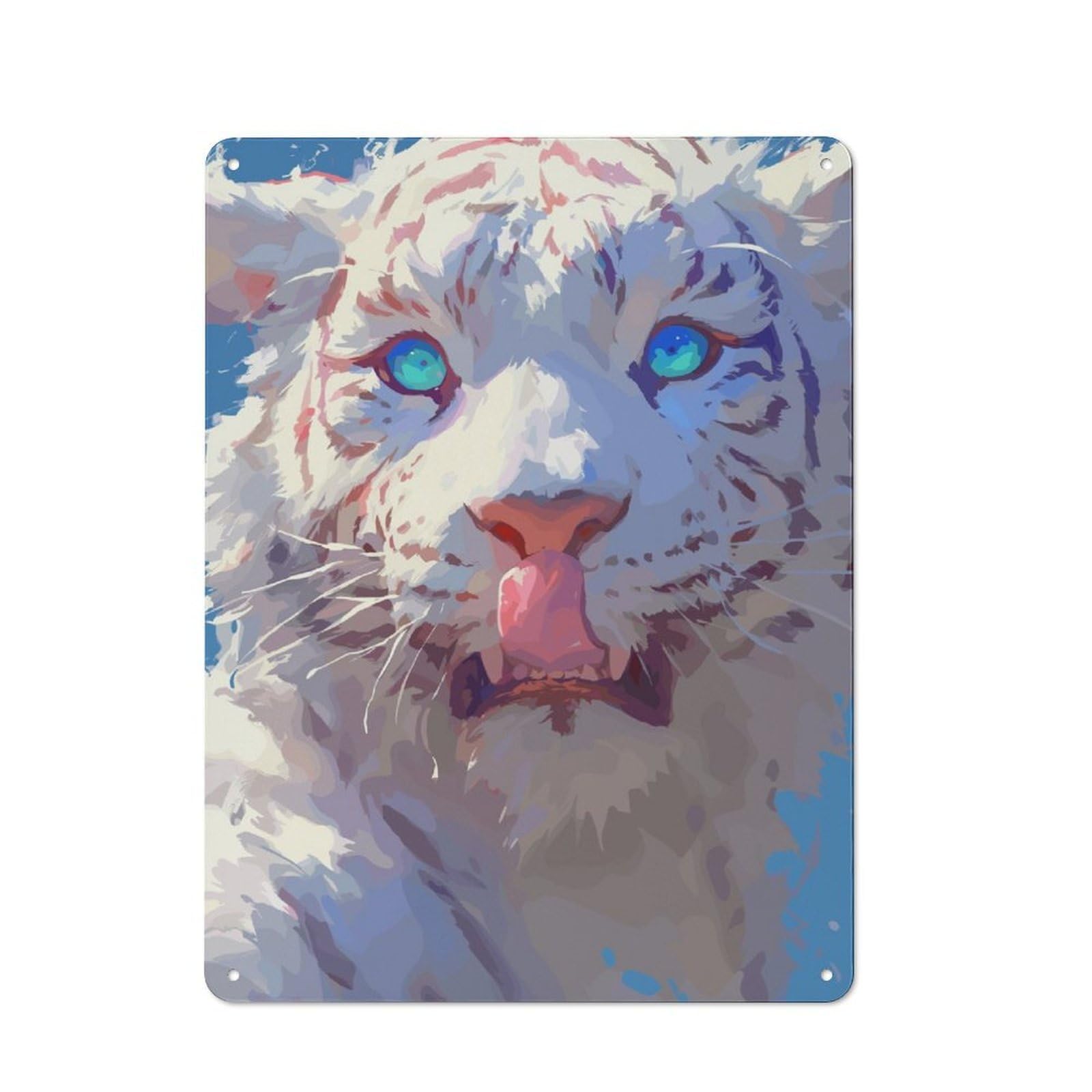Junmoney White Tiger Printed Metal Sign 40X30cm For Living Room Or Hallway, For Home Wall Decor Collectors