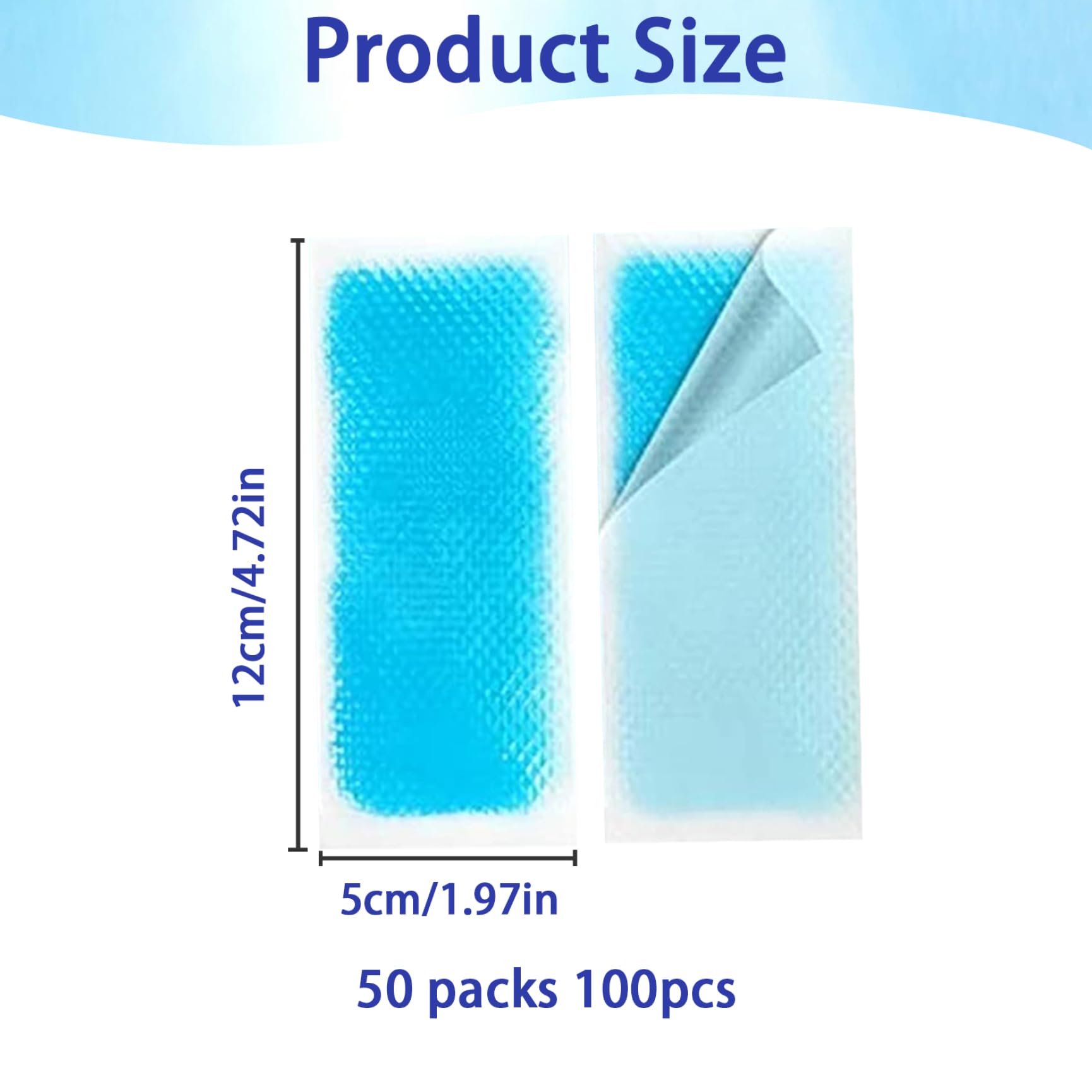 Cooling Patcher 100 piezas de parche de fiebre larga de enfriamiento instantáneo para niños Paquete de hielo de gel listo para usar para dolor de cabeza, fiebre, alivio del dolor, migraña, d