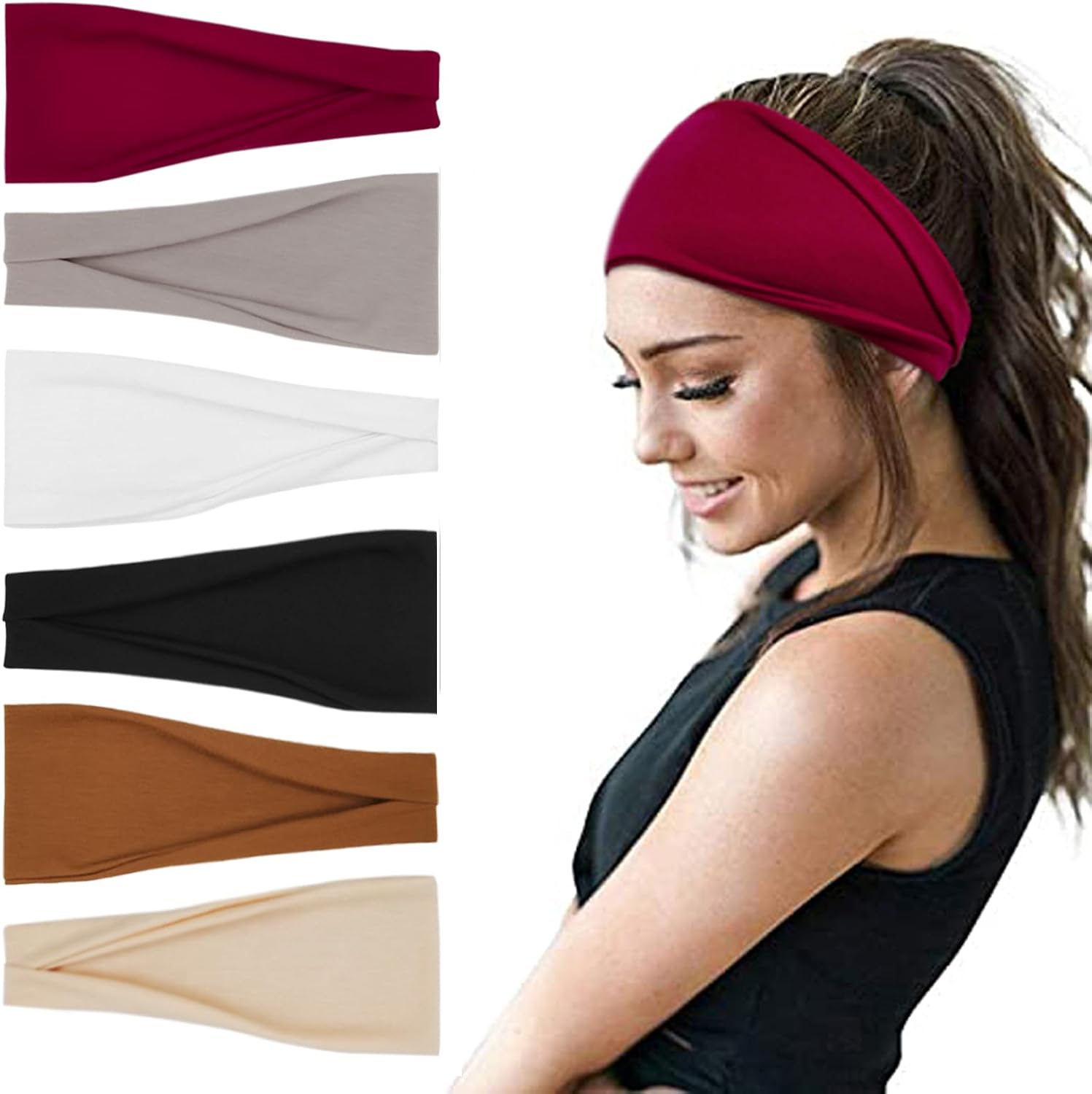 YONUF Fashion Headbands For Women Wide Headband Yoga Workout Head Bands Hair Accessories Band 6 Pack