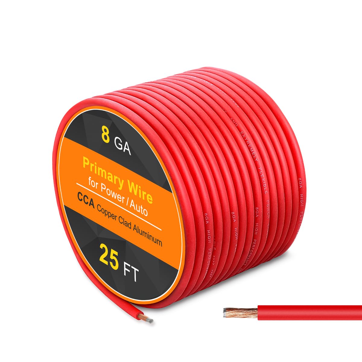 8 Ga Amp Wire, 25FT Red Color Automotive Power Cable for Car Audio System Amplifiers, 8 AWG Silicon Flexible Soft Amp CCA Battery Cable Wire Automotive Power/Ground RV, Trailer 12V 24V
