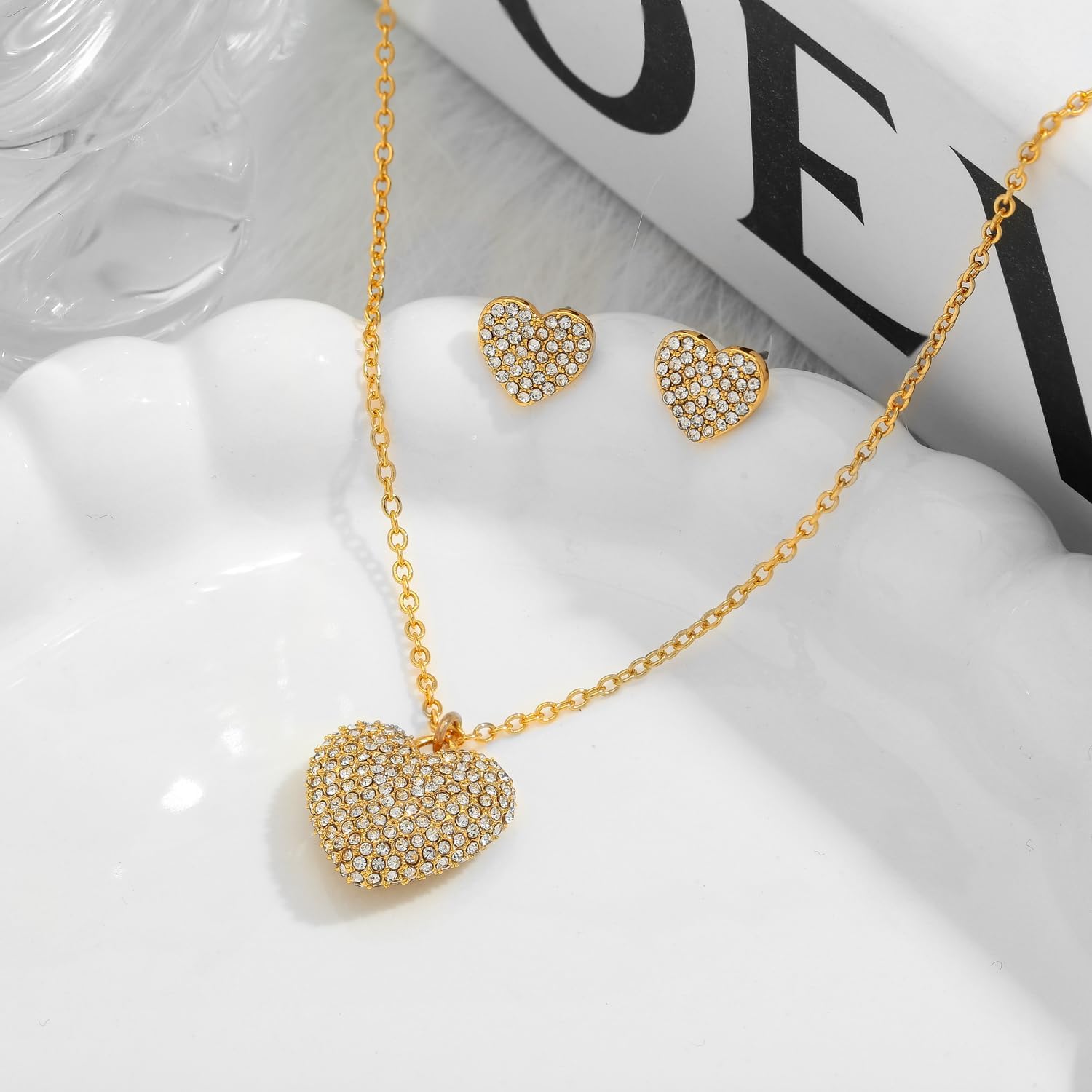 Heart Necklace Earrings Set for Women 18K Gold CZ Jewelry Gifts Love Heart Pendant Necklace for Birthday Valentine’s Day - Image 5
